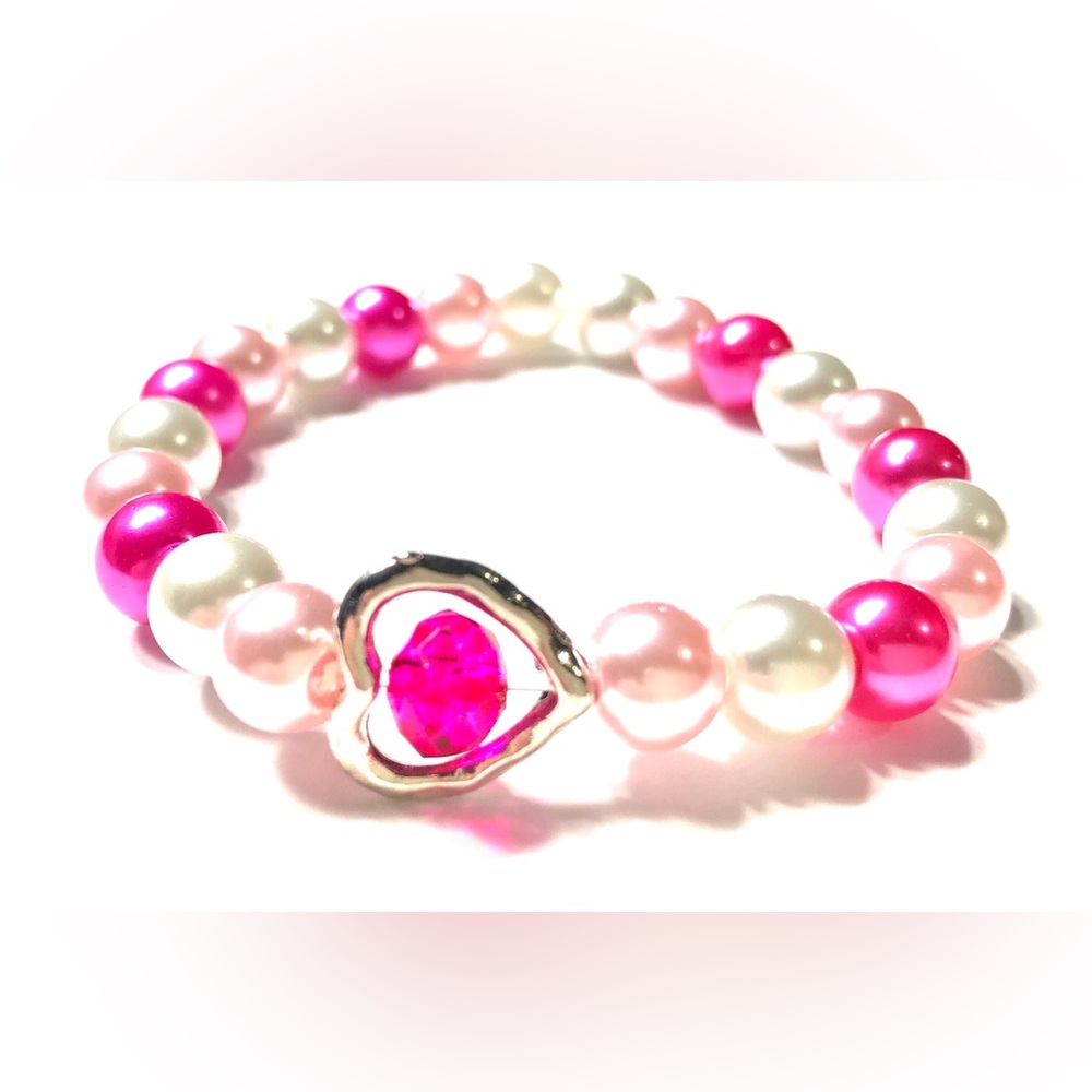 Handmade Pink Heart Valentine’s Day Stretch Bracelet Women Gift Anniversary